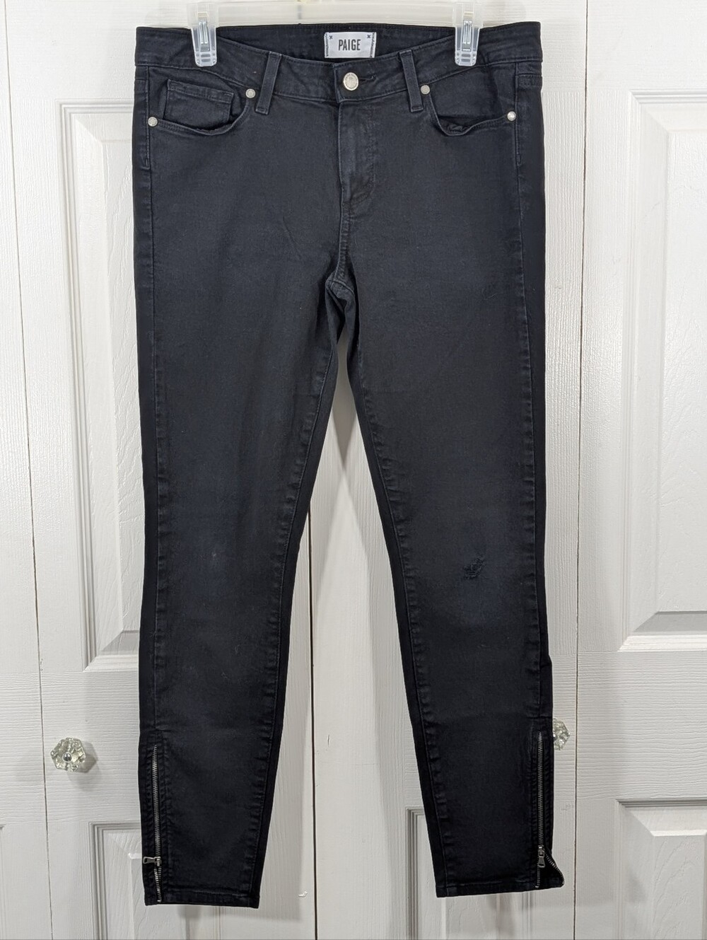 Paige: Verdugo Ankle Jeans with Ankle Zippers - Black - Size 30